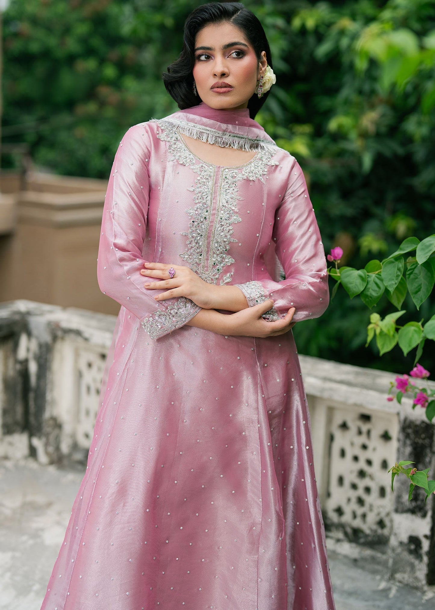 Formal Pastel Pink Tilla Work Organza Suit Online in Sri Lanka India Australia