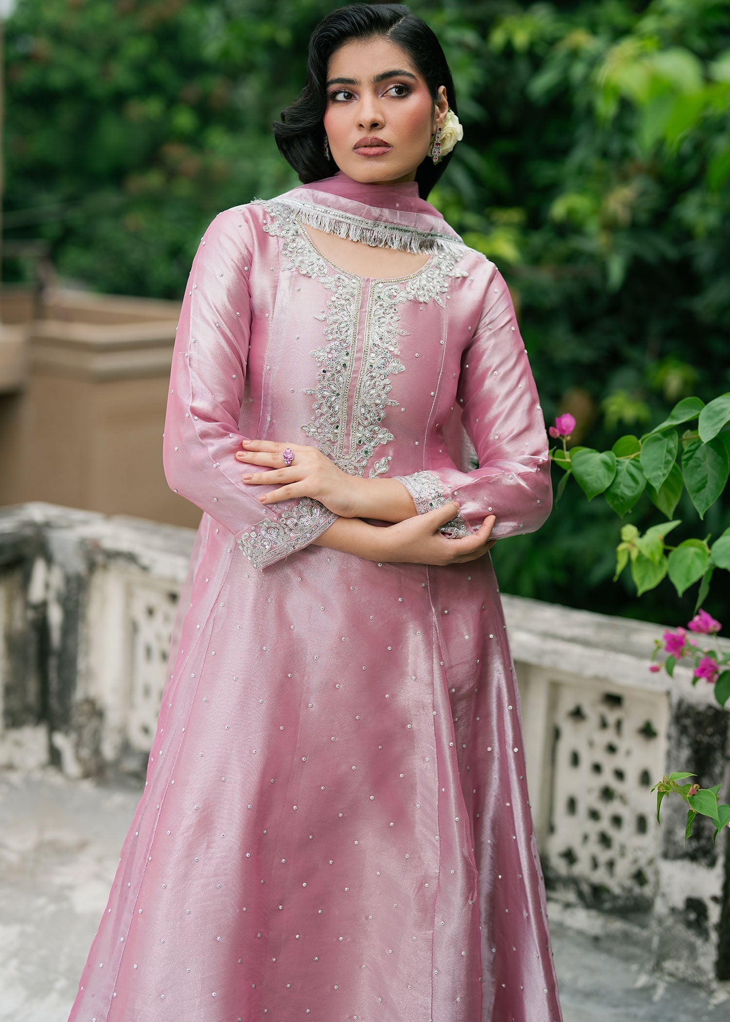 Formal Pastel Pink Tilla Work Organza Suit Online in Sri Lanka India Australia