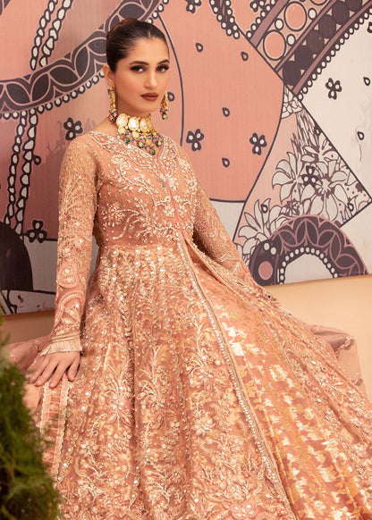 Formal Peach Embroidered Organza Dupatta Suit Online in Sri Lanka India Australia
