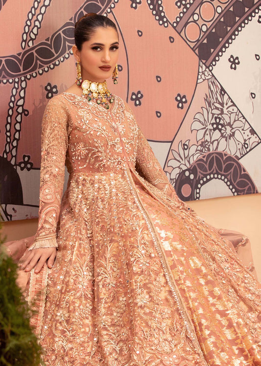 Formal Peach Embroidered Organza Dupatta Suit Online in Sri Lanka India Australia