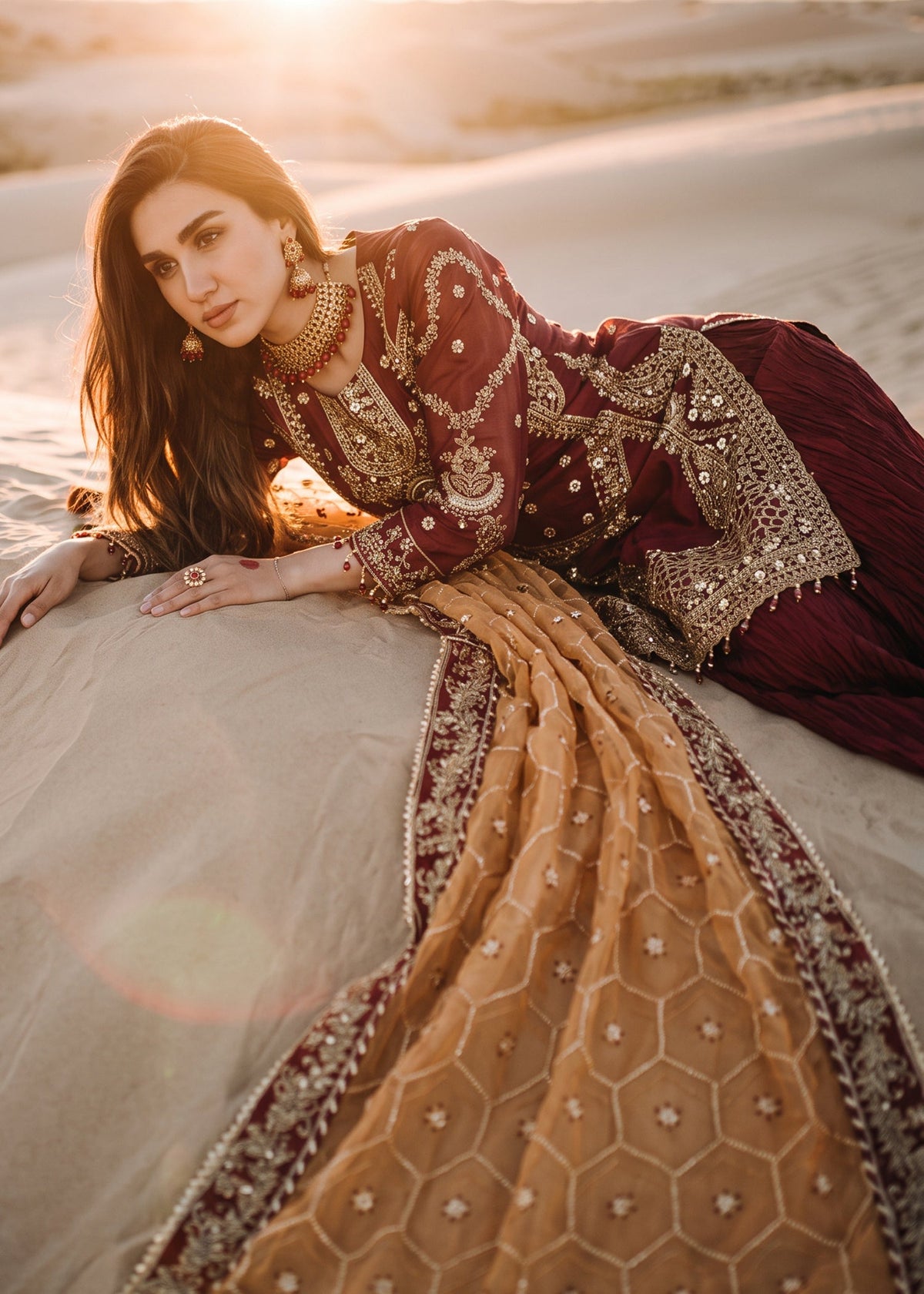 Formal Red Organza Sharara Online in Dubai UAE Abudhabi Ajman Sharjah