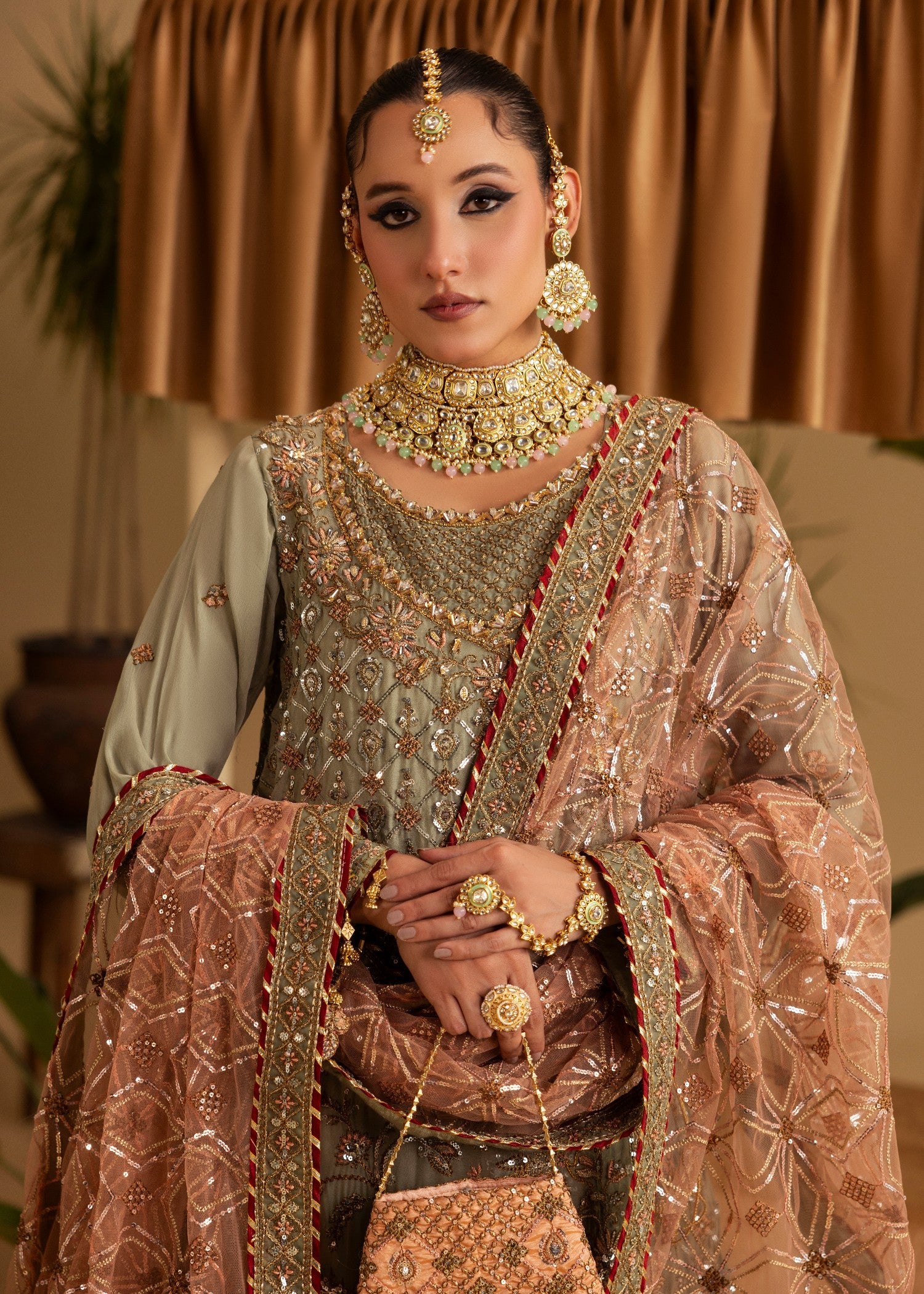 Formal Sage Green Net Dupatta Suit Online in Sri Lanka India Australia