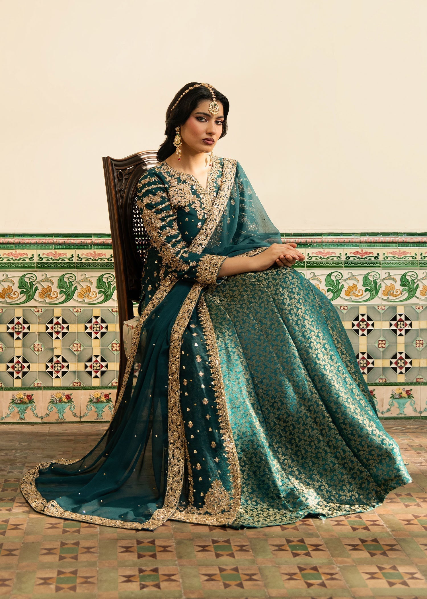 Formal Teal Zardozi Chiffon Suit for Women Online in KSA Riyadh Saudi Arabia Oman Bahrain Qatar