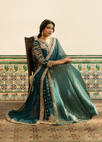 Formal Teal Zardozi Chiffon Suit for Women Online in KSA Riyadh Saudi Arabia Oman Bahrain Qatar