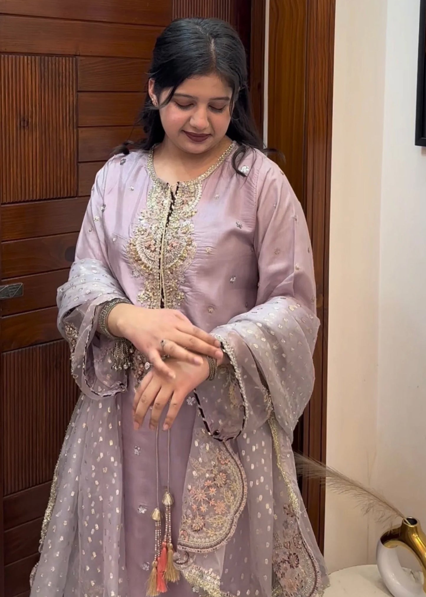 Formal Wear Lilac Embroidered Raw Silk Suit Online in Dubai UAE Abudhabi Ajman Sharjah