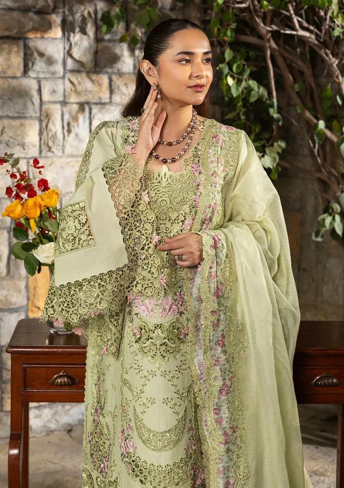 Formal Wear Pistachio Lawn Dress Material Online in UK USA Canada