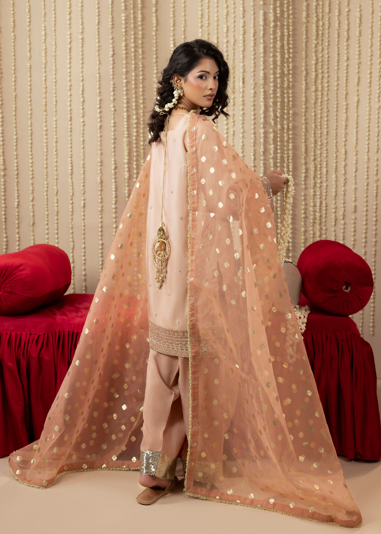 Formal Wedding Guest Wear Peach Farshi Shalwar Online in Sri Lanka India Australia