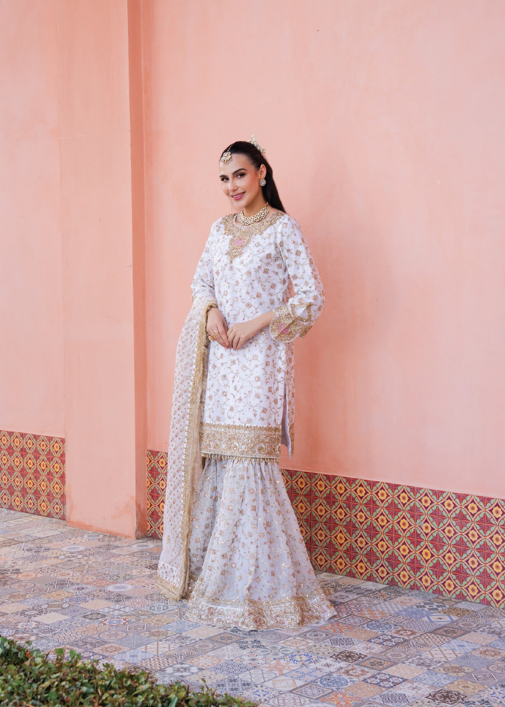 Formal White Handworked Sharara Gharara Online in Dubai UAE Abudhabi Ajman Sharjah