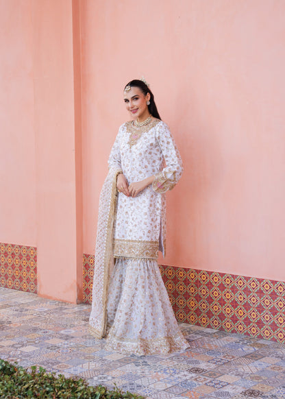 Formal White Handworked Sharara Gharara Online in Dubai UAE Abudhabi Ajman Sharjah