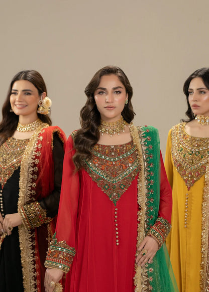 Hand Embroidered Red Pure Chiffon Suit