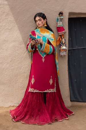 Fuchsia Embroidered Raw Silk Sharara Gharara Online in Dubai UAE Abudhabi Ajman Sharjah
