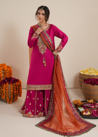 Fuchsia Heavy Embellished Sharara Gharara Online in Dubai UAE Abudhabi Ajman Sharjah