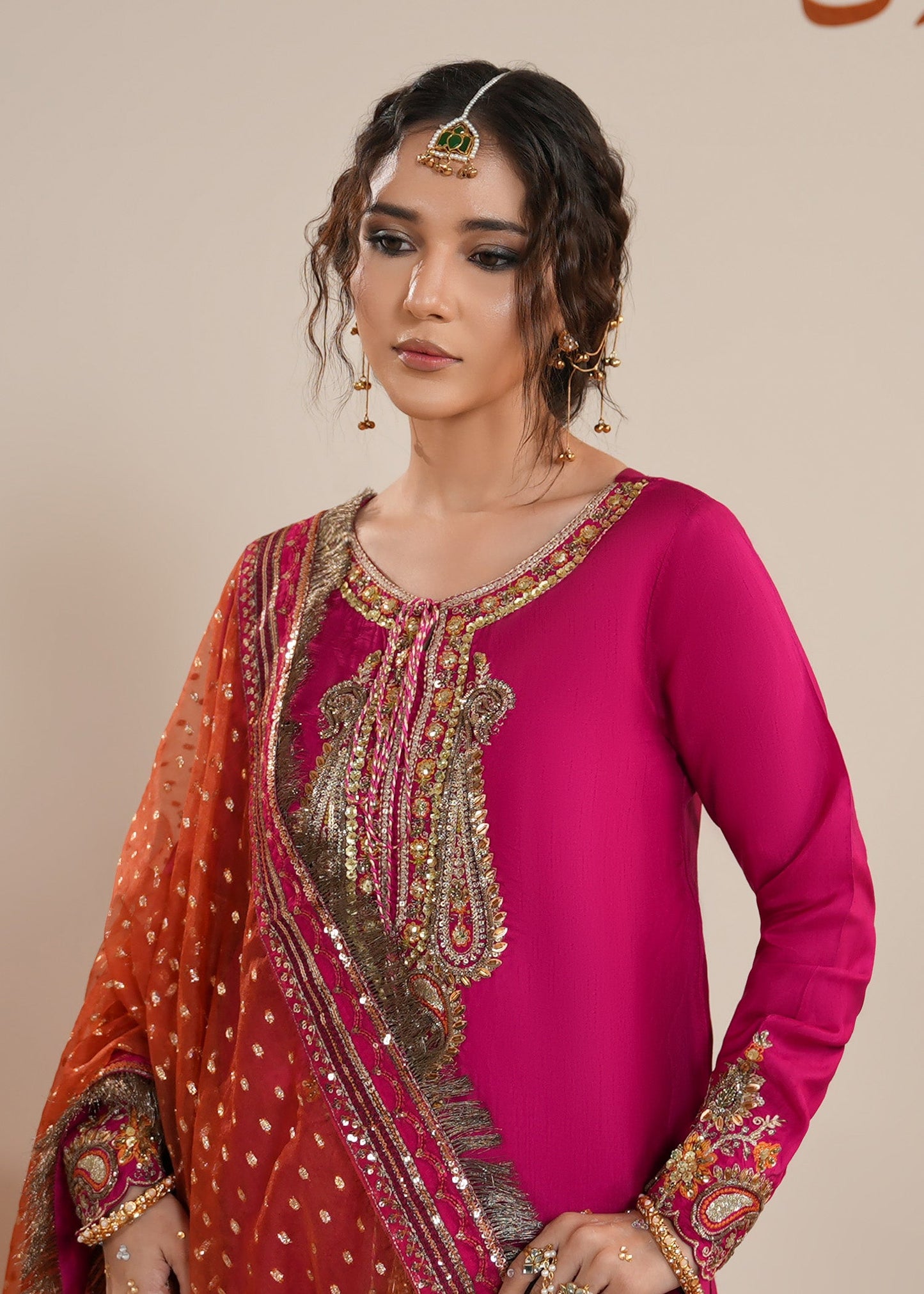 Fuchsia Organza Dupatta Sharara Suit Online in Sri Lanka India Australia