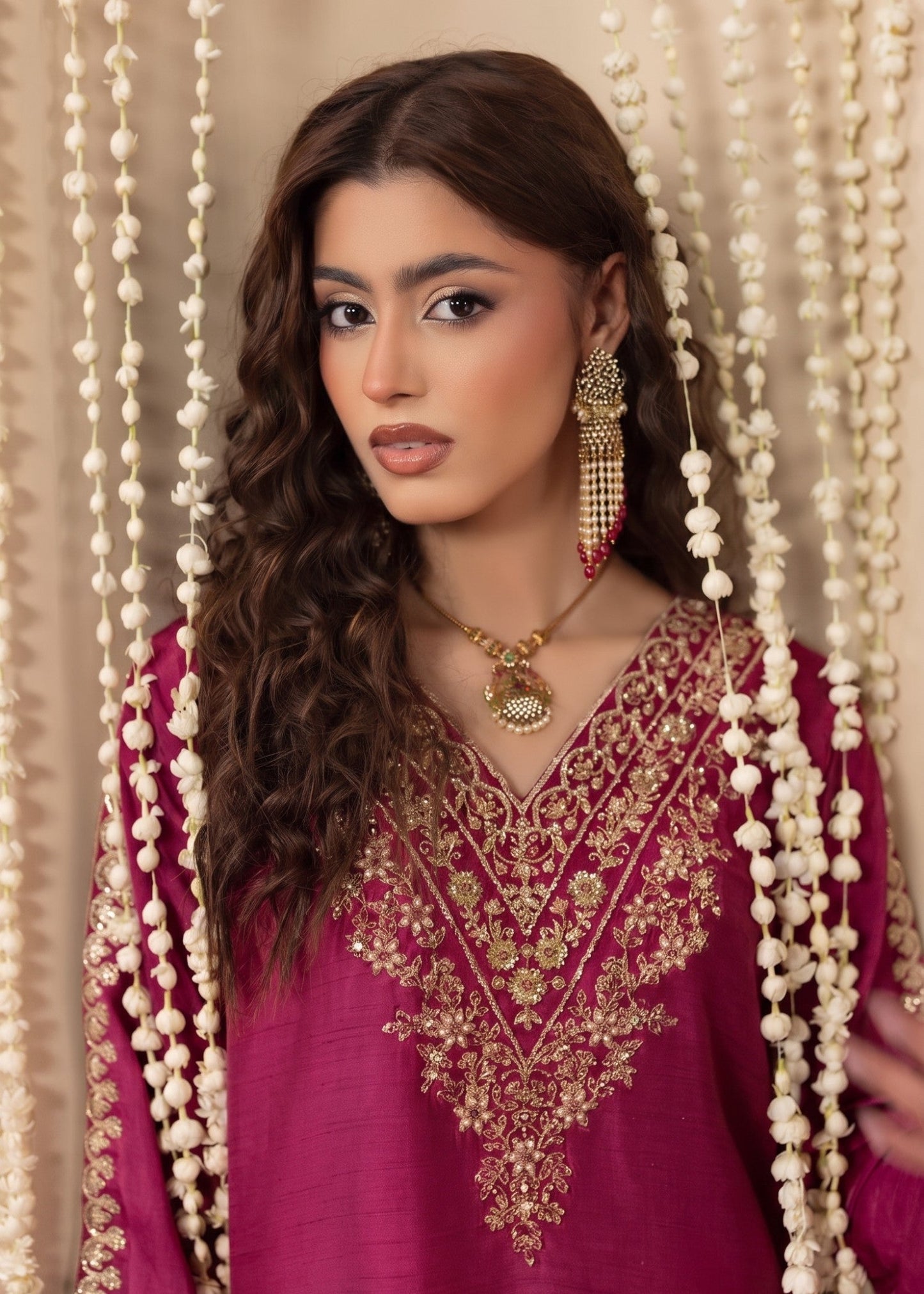 Fuchsia Pink Silk Kaftan with Straight Trouser Online in Dubai UAE Abudhabi Ajman Sharjah