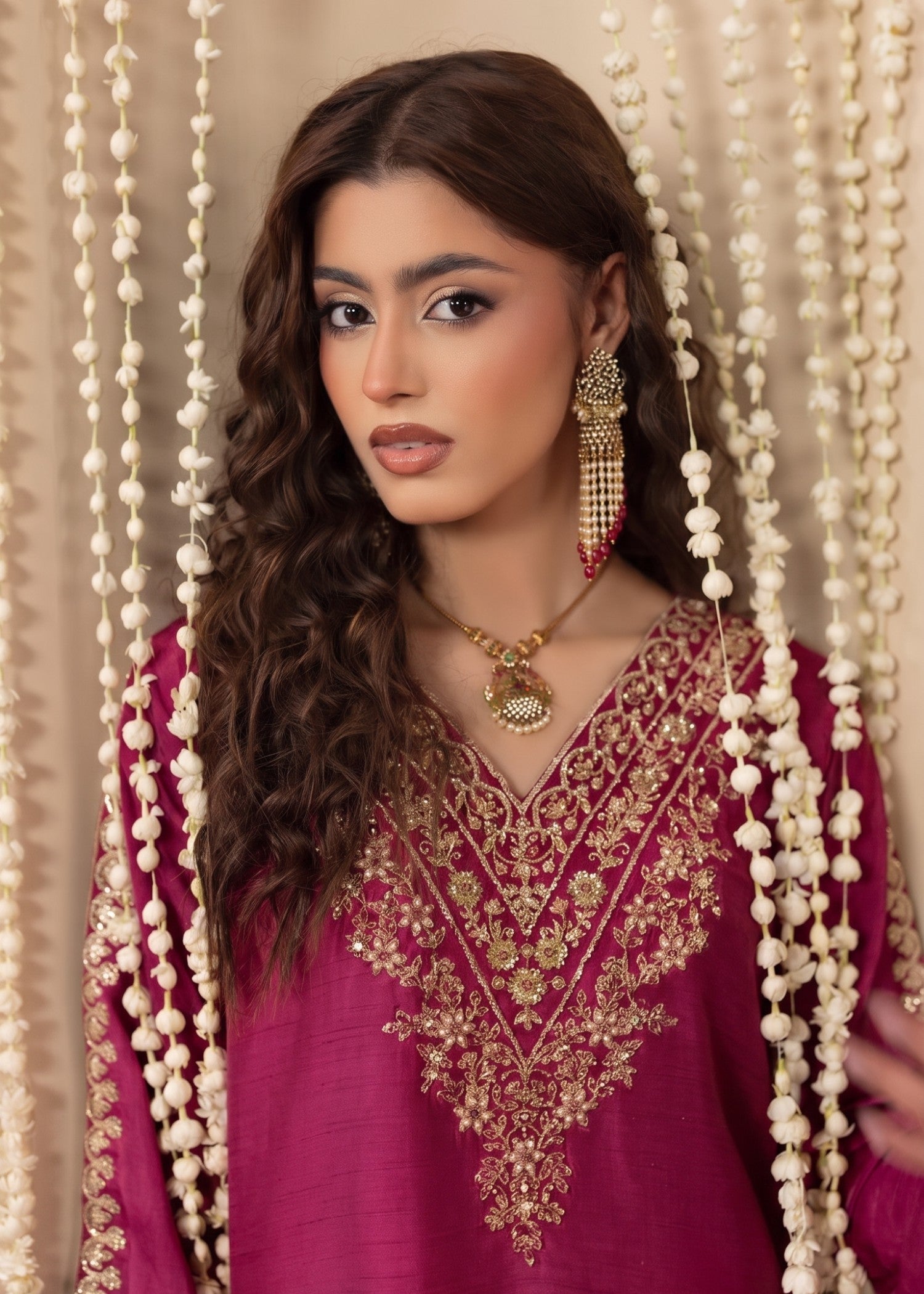 Fuchsia Pink Silk Kaftan with Straight Trouser Online in Dubai UAE Abudhabi Ajman Sharjah
