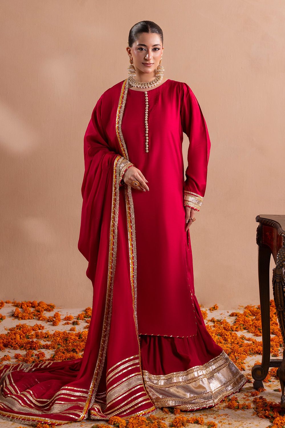 Fuchsia Raw Silk Gharara Online in Dubai UAE Abudhabi Ajman Sharjah