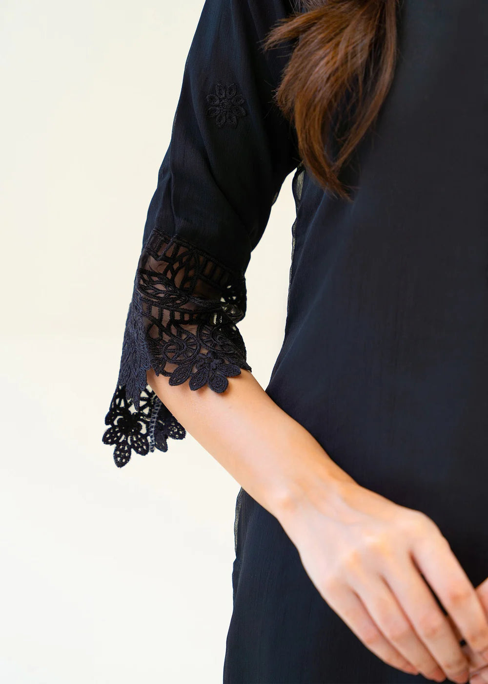 Full Black Chiffon Partywear Suit with Chikankari Embroidered Dupatta