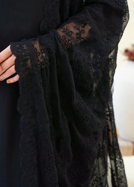 Full Black Chiffon Partywear Suit with Chikankari Embroidered Dupatta