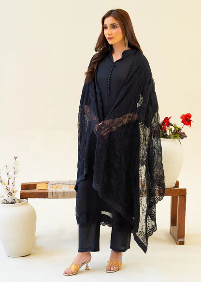Full Black Chiffon Partywear Suit with Chikankari Embroidered Dupatta