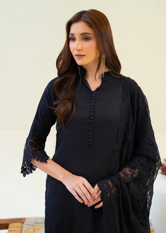 Full Black Chiffon Partywear Suit with Chikankari Embroidered Dupatta