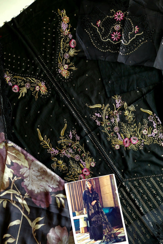 Black Sequins Embroidered Lawn Suit