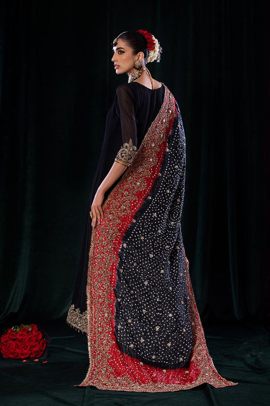 Hand Embroidered Black Pure Chiffon Sharara