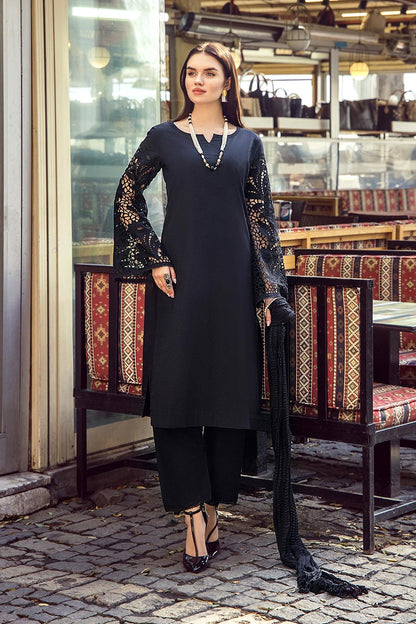 Black Readymade Pure Cotton Suit with Cut-Work Sleeves