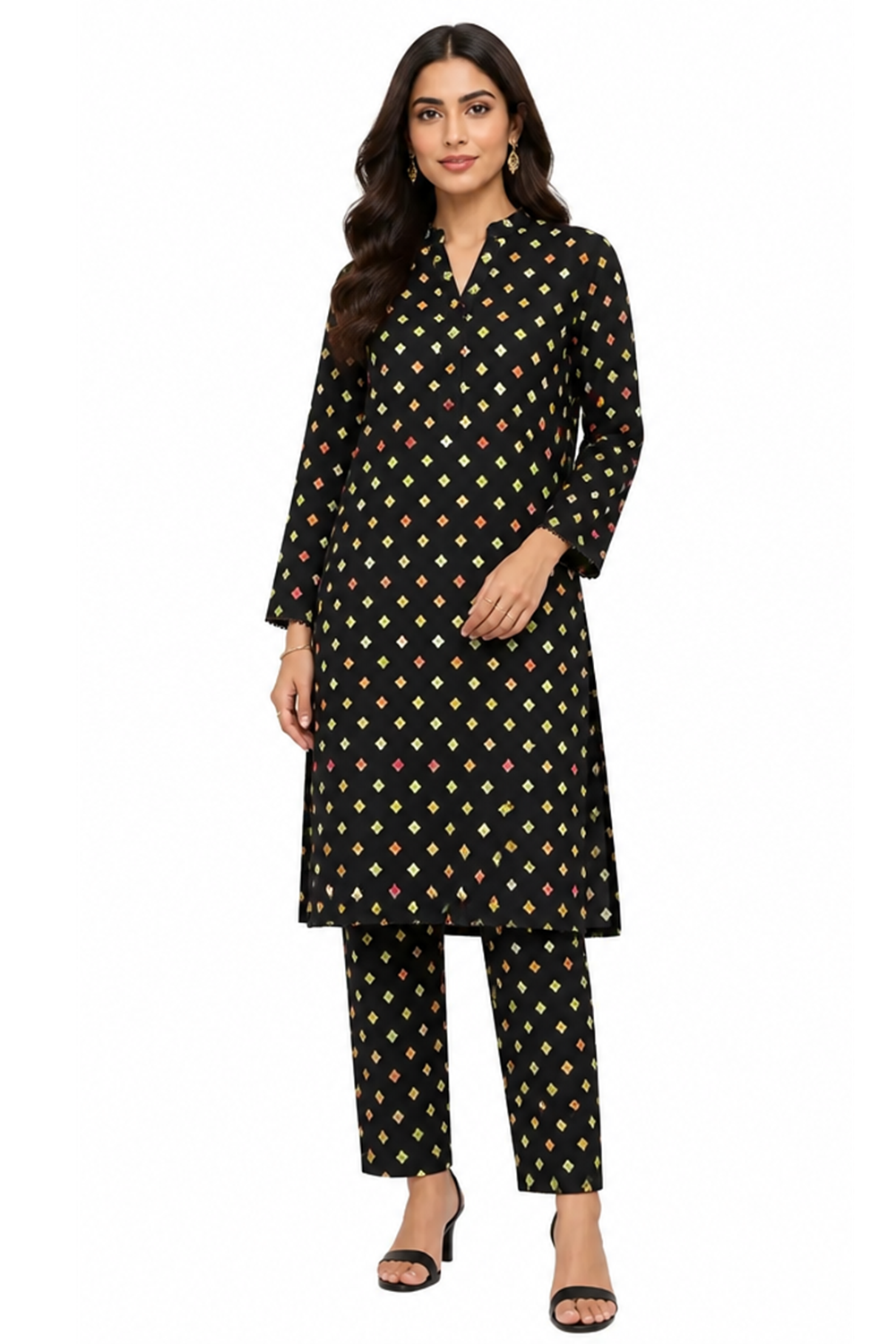 Geometric Black Printed Lawn Pakistani Suit Online in Dubai UAE Abudhabi Ajman Sharjah