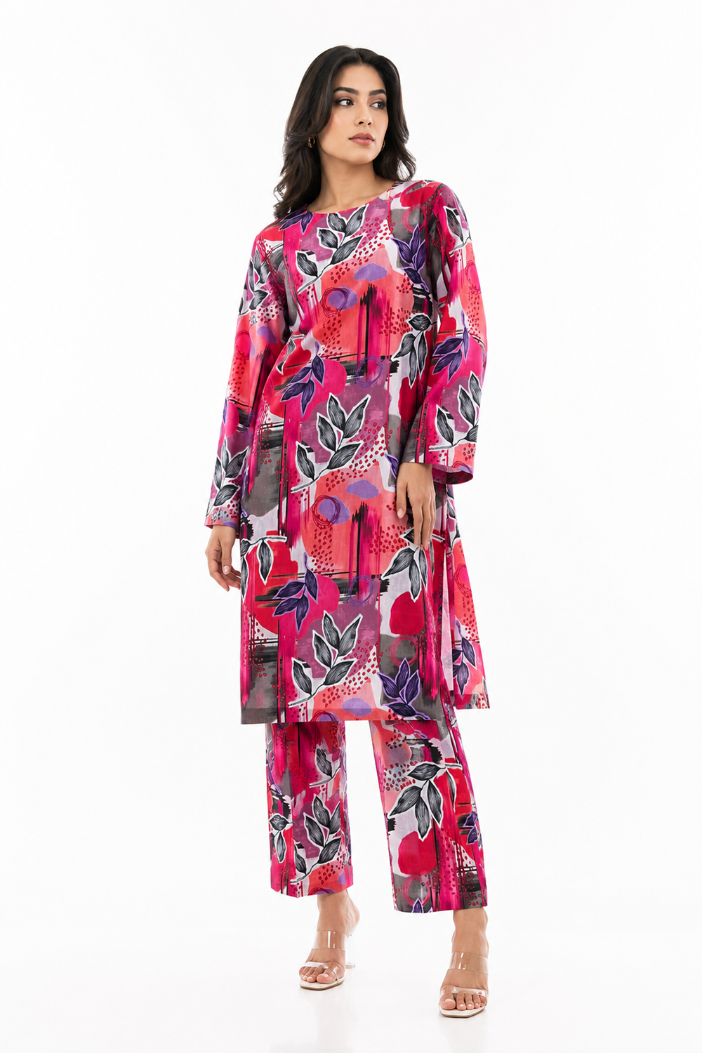 Geometric Floral Printed AirJet Lawn Suit Online in Dubai UAE Abudhabi Ajman Sharjah