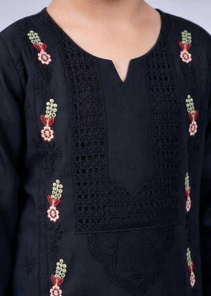 Girls Black Cotton Embroidered Salwar Kameez Online in KSA Riyadh Saudi Arabia Oman Bahrain Qatar