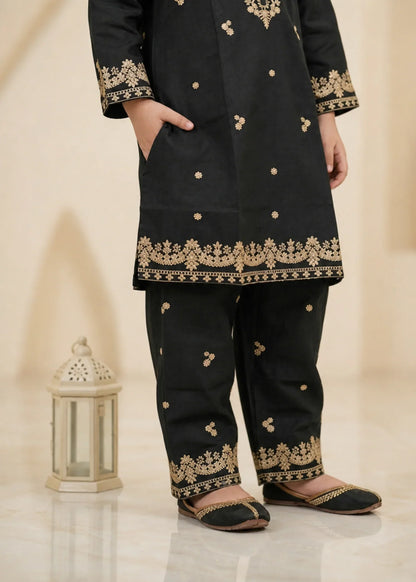 Girls Black Cotton Embroidered Salwar Kameez Online in KSA Riyadh Saudi Arabia Oman Bahrain Qatar