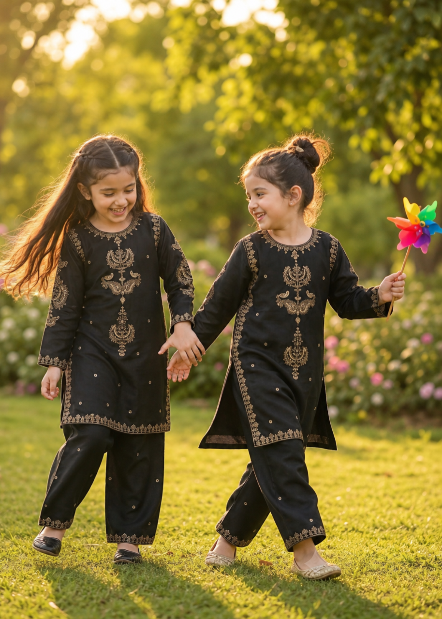 Girls Black Cotton Embroidered Salwar Kameez Online in KSA Riyadh Saudi Arabia Oman Bahrain Qatar