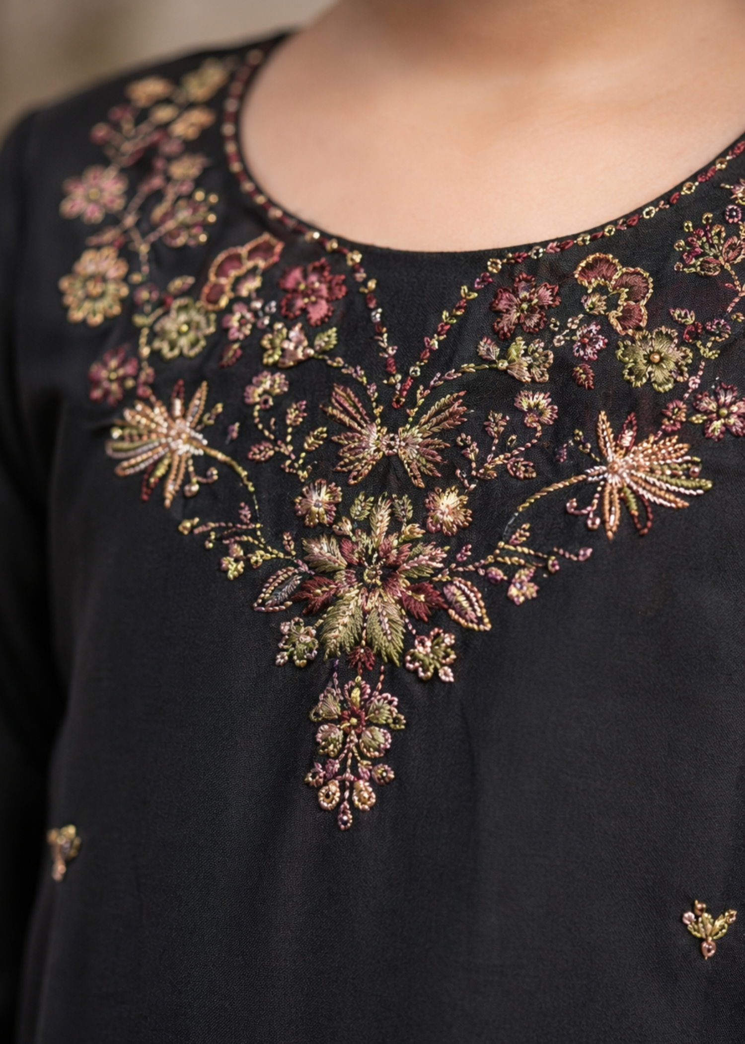 Girls Black Cotton Embroidered Salwar Kameez Online in KSA Riyadh Saudi Arabia Oman Bahrain Qatar