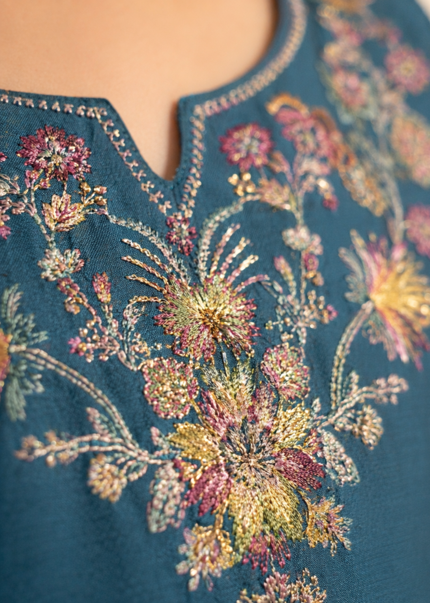 Girls Blue Cotton Embroidered Suit Online in KSA Riyadh Saudi Arabia Oman Bahrain Qatar