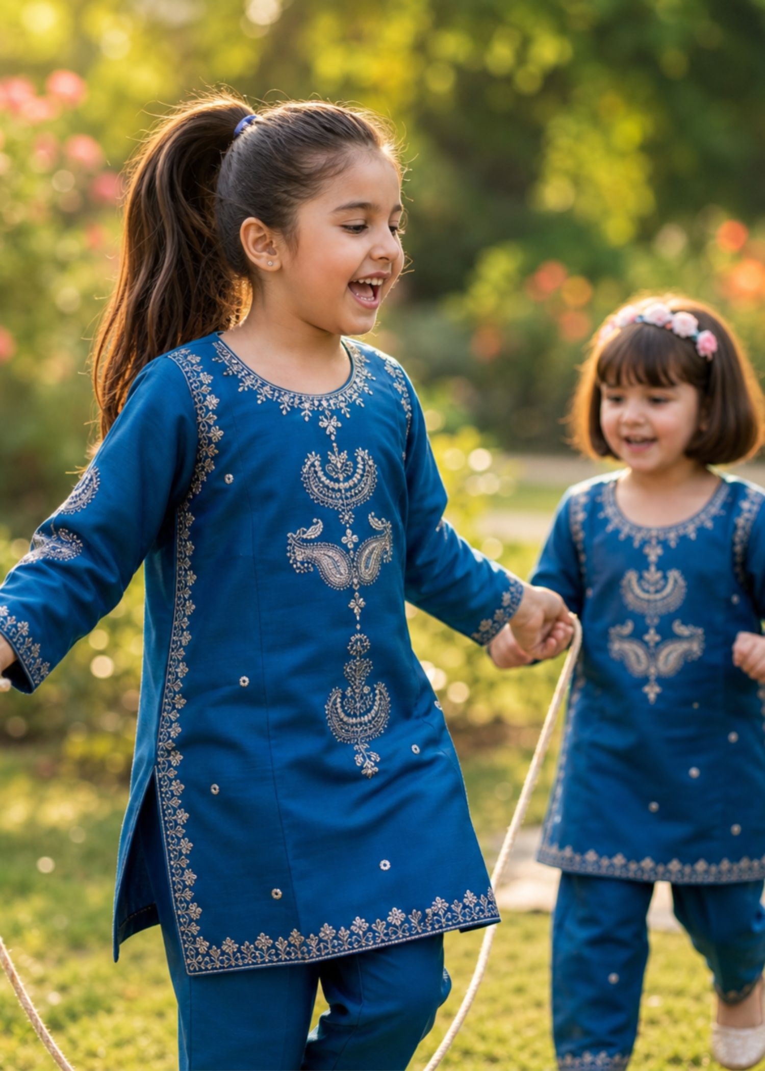 Girls Blue Embroidered Cotton Salwar Suit Online in KSA Riyadh Saudi Arabia Oman Bahrain Qatar