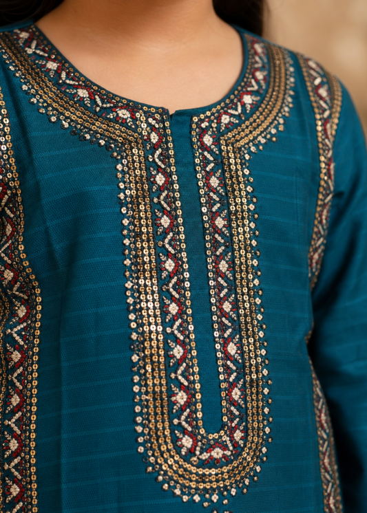 Girls Cotton Embroidered Suit Online in KSA Riyadh Saudi Arabia Oman Bahrain Qatar
