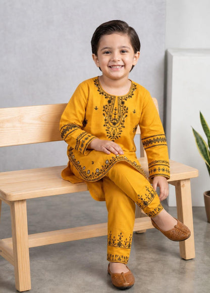 Girls Eastern Wear Embroidered Mari Gold Cotton Suit Online in KSA Riyadh Saudi Arabia Oman Bahrain Qatar