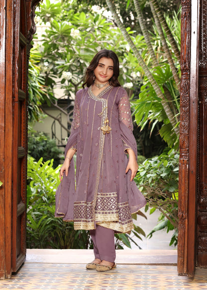 Girls Embroidered Chiffon Straight Trouser Salwar Kameez Online in KSA Riyadh Saudi Arabia Oman Bahrain Qatar