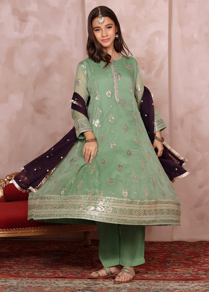 Girls Embroidered Chiffon Straight Trouser Suit Online in KSA Riyadh Saudi Arabia Oman Bahrain Qatar