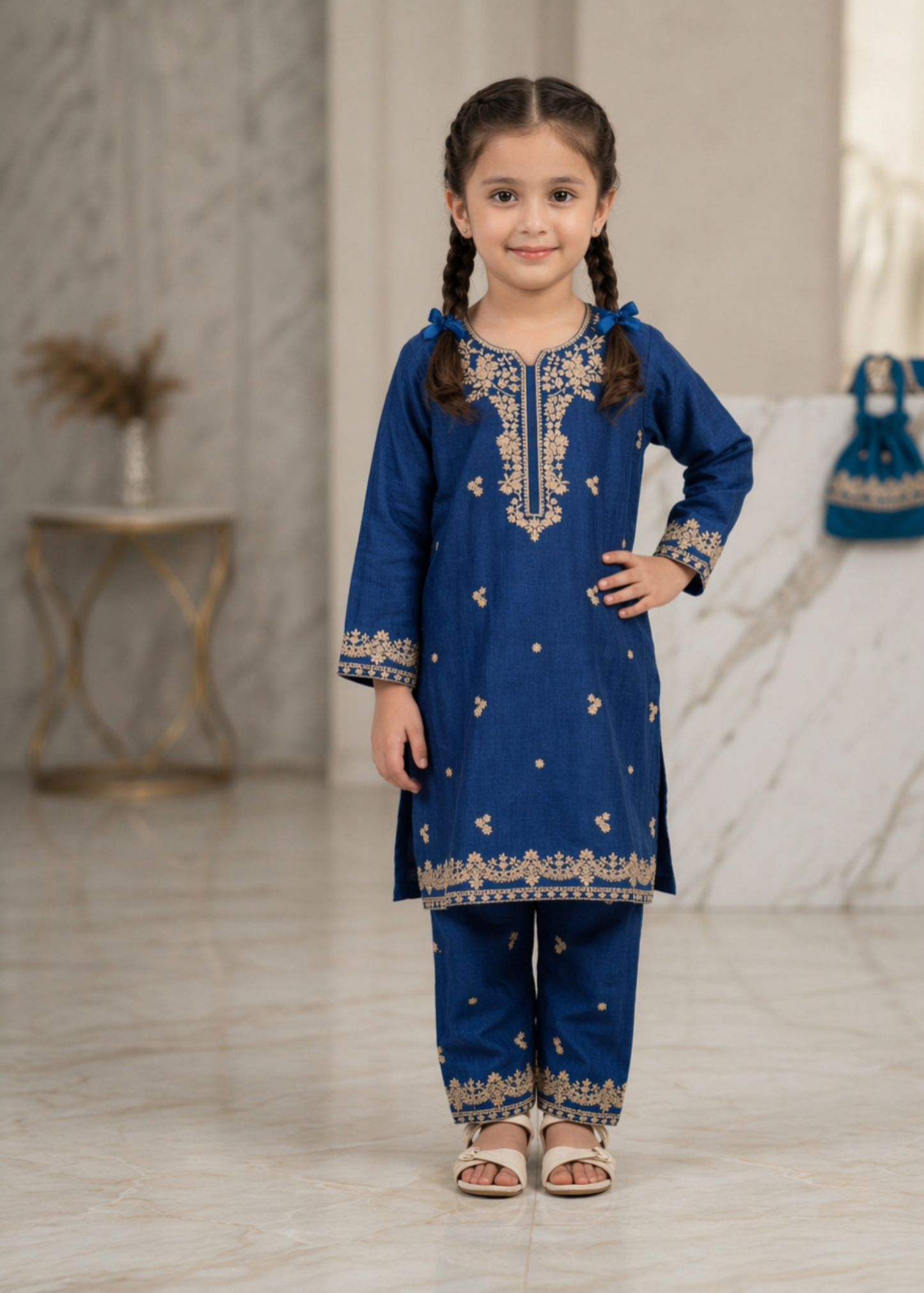 Girls Embroidered Cotton Kurta Pajama Online in KSA Riyadh Saudi Arabia Oman Bahrain Qatar