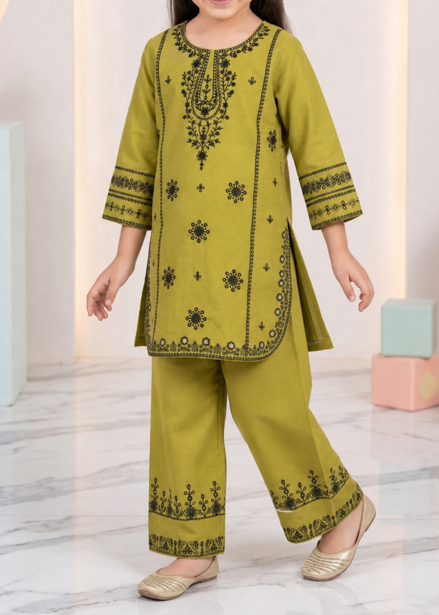 Girls Embroidered Cotton Straight Kurta Pajama Online in KSA Riyadh Saudi Arabia Oman Bahrain Qatar