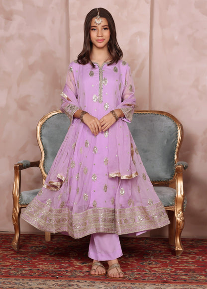 Girls Embroidered Lilac Chiffon Festive Wear Suit Online in Dubai DXB UAE Abudhabi Meena Bazaar
