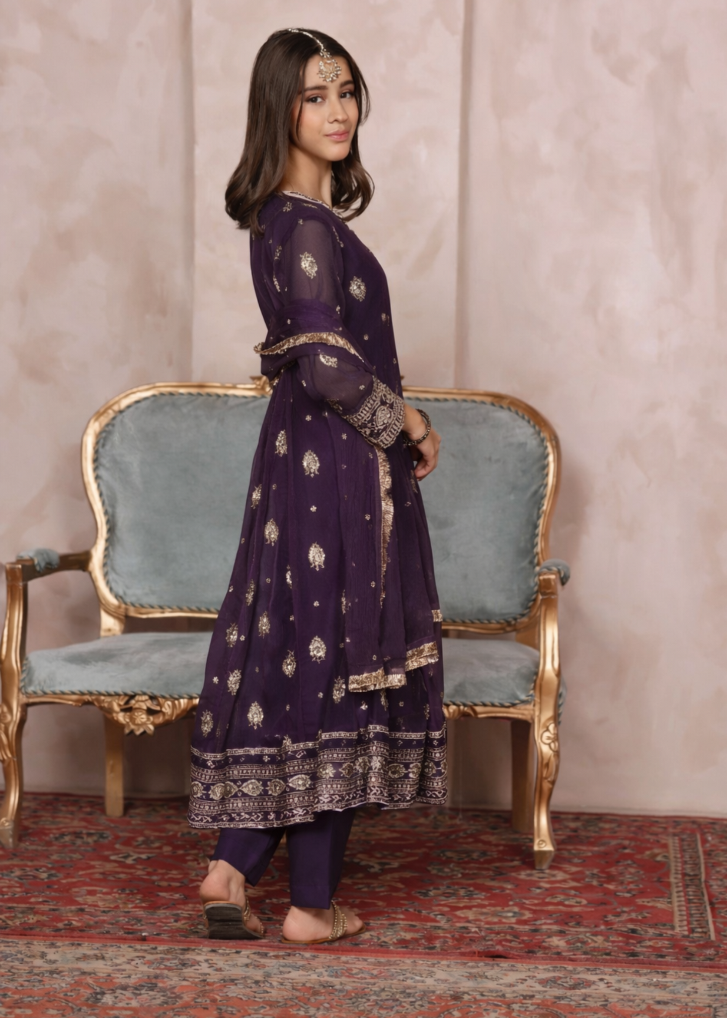 Girls Festive Embroidered Chiffon Pishwas Suit Online in UK USA Canada