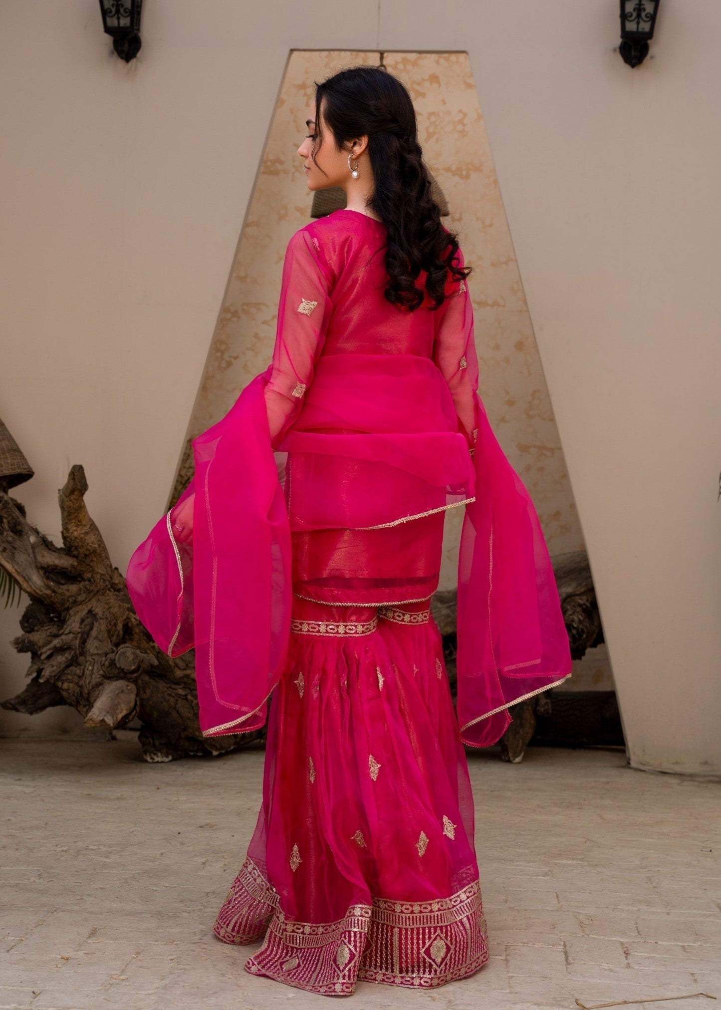 Girls Festive Wear Pink Organza Gharara Set Online in Sri Lanka India Australia