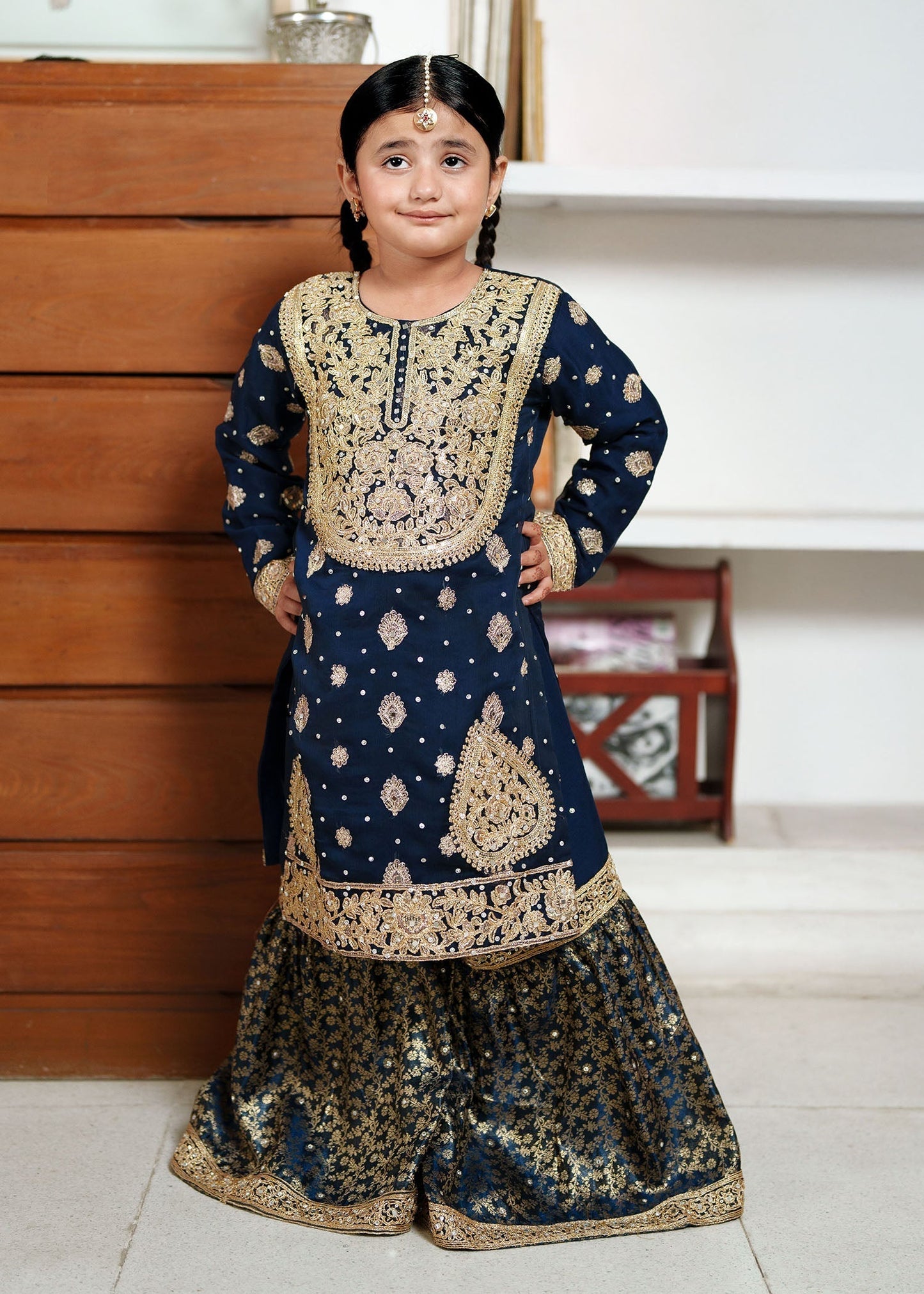Girls Navy Blue Chiffon Pakistani Suit Online in UK USA Canada