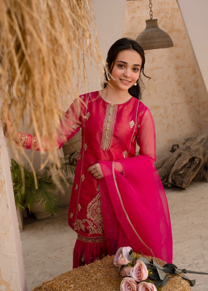 Girls Pink Embroidered Gharara Dupatta Online in Sri Lanka India Australia