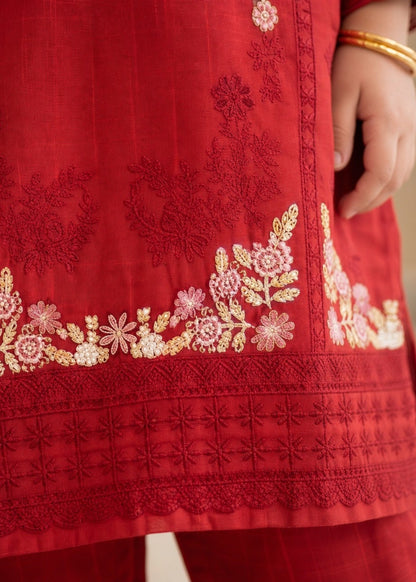 Girls Red Cotton Embroidered Salwar Kameez Online in KSA Riyadh Saudi Arabia Oman Bahrain Qatar