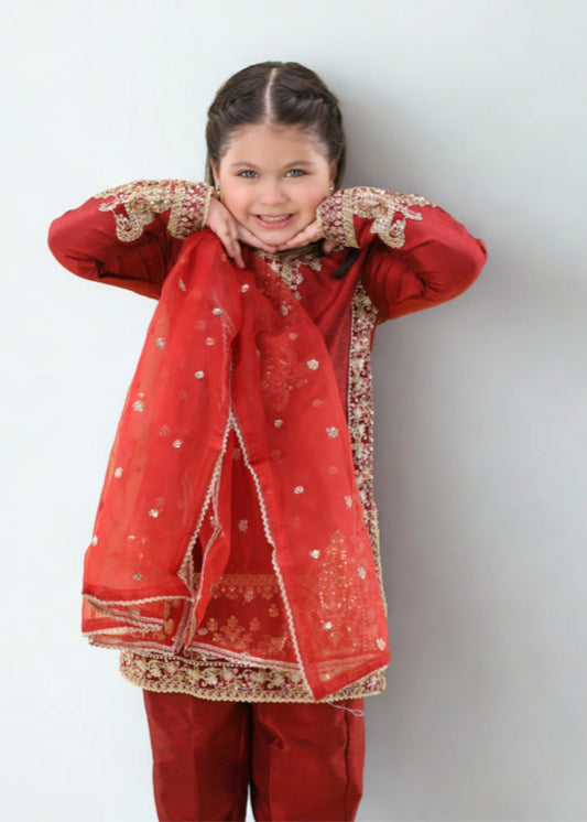 Girls Red Lawn 3 Piece Pakistani Suit Online in Dubai DXB UAE Abudhabi Meena Bazaar