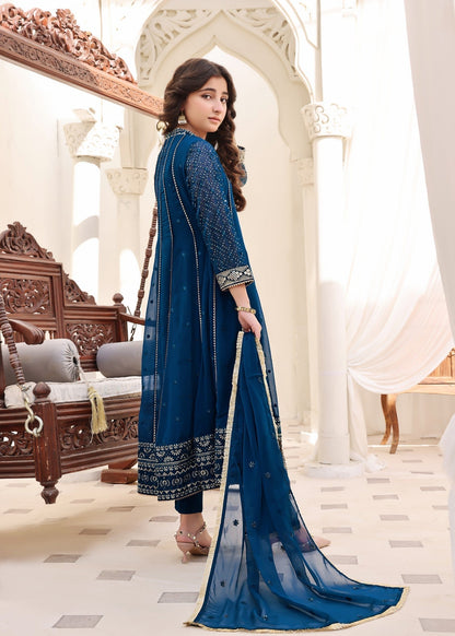 Girls Teal Embroidered Chiffon Maxi Dress Online in Dubai UAE Abudhabi Ajman Sharjah