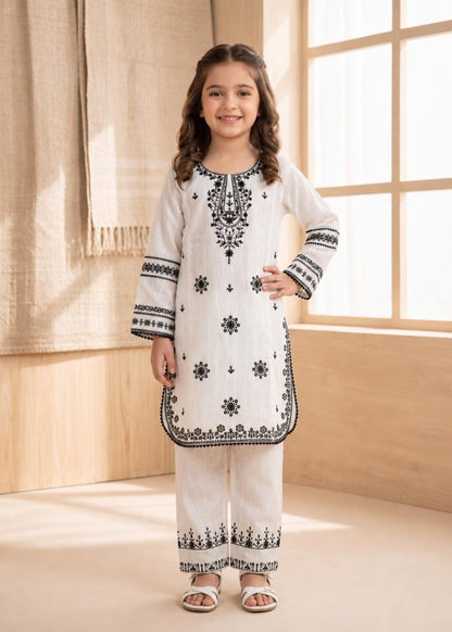 Girls White Cotton Embroidered Salwar Kameez Online in KSA Riyadh Saudi Arabia Oman Bahrain Qatar